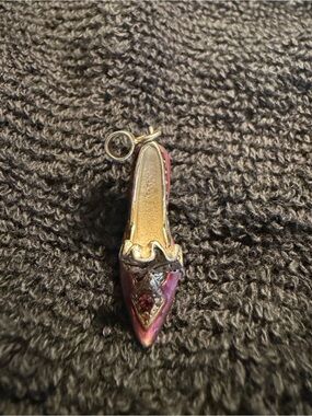 Vintage Pink Iridescent Shoe Charm Pendant Silver 925